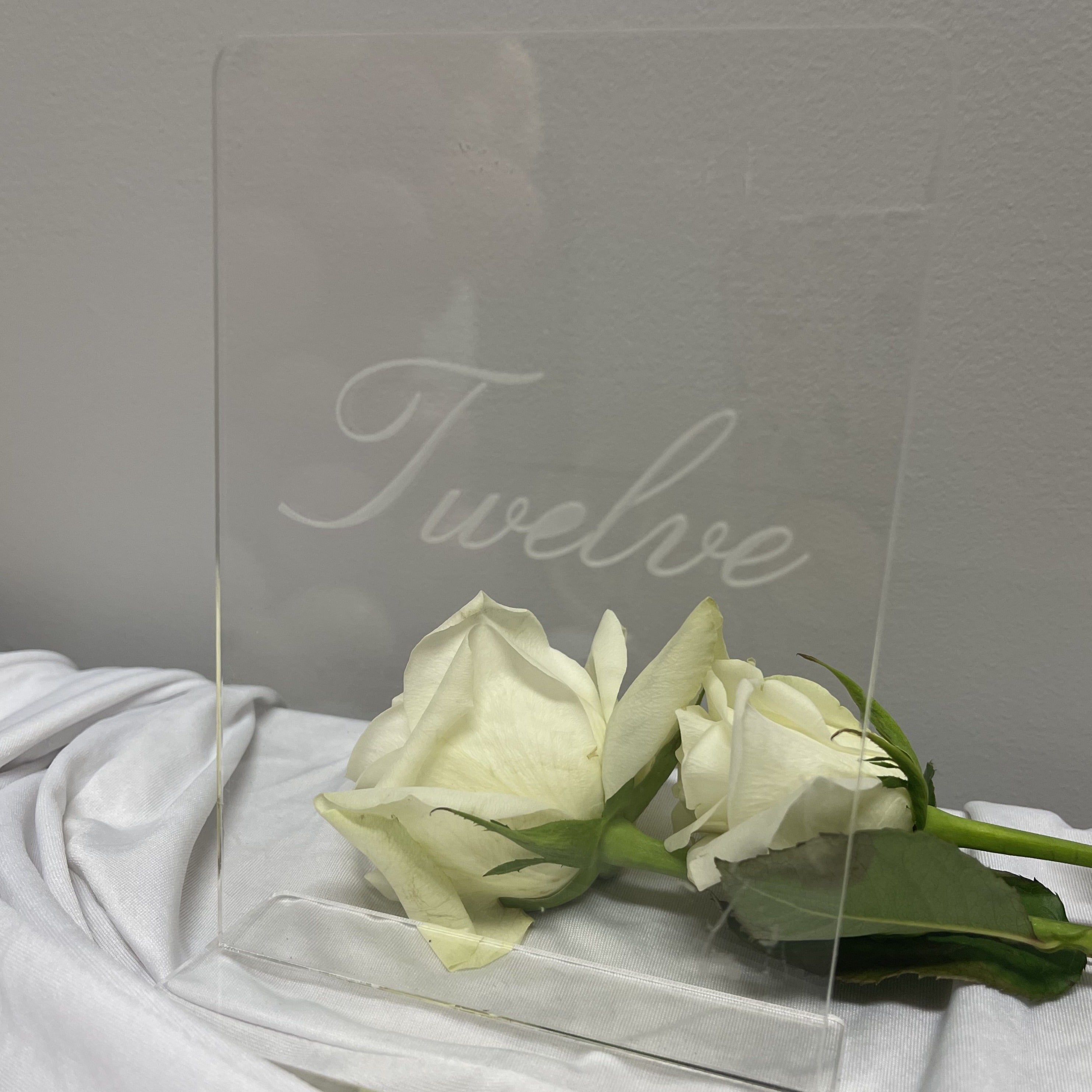 CLEAR ACRYLIC TABLE NUMBER ENGRAVED Wagga Event Hire